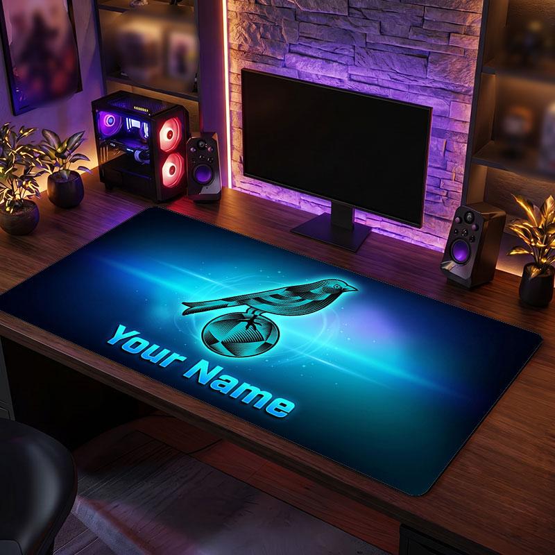 Norwich City Custom Large Mouse Pad, Personalized Name Text Print, Football Logo Non‑Slip Desk Mat Gaming Gift