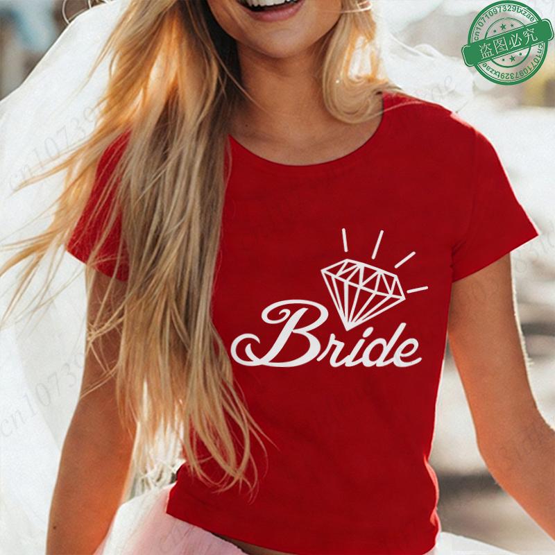 Team Bride Matching T-Shirts Diamond Ring Graphic Tees Bachelorette Hen Party Summer Short Sleeve O Neck Tops for Bridesmaids
