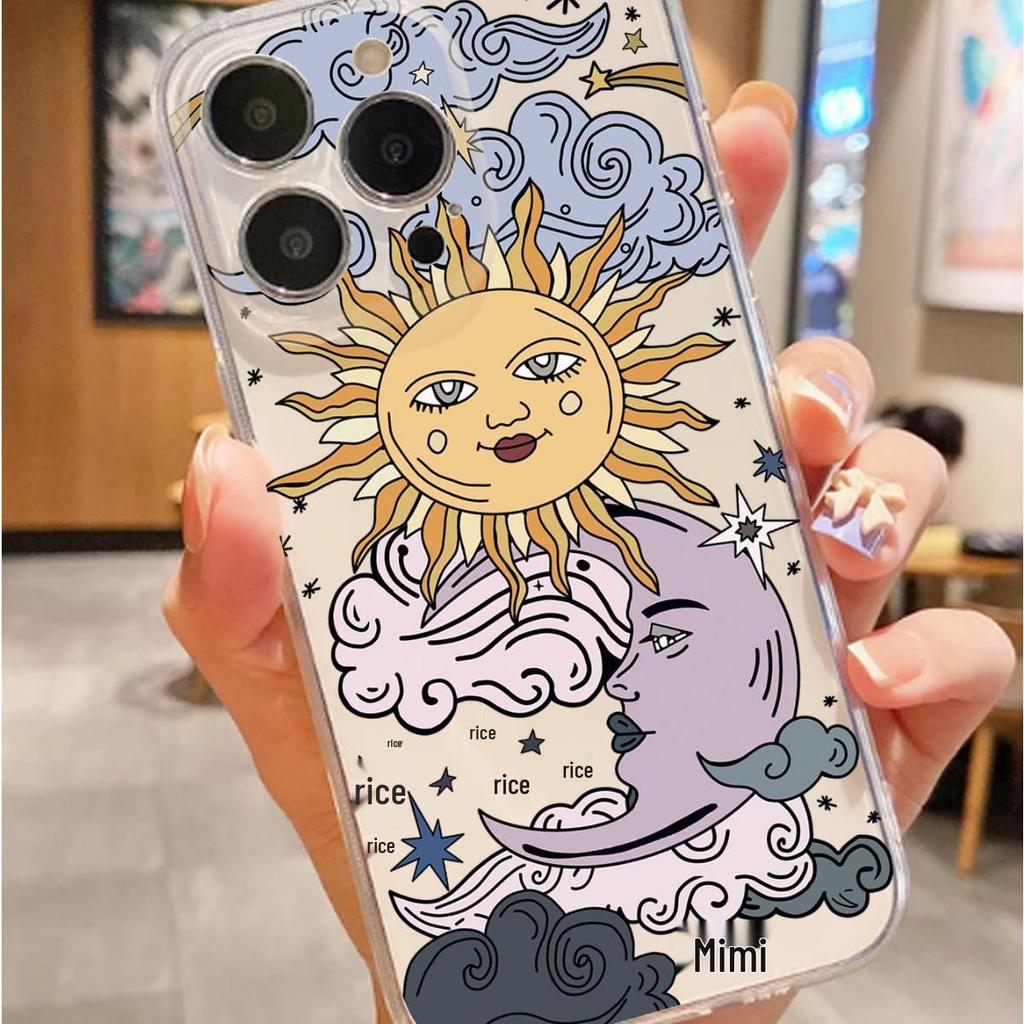 Sun Moon Shockproof Clear Case for iPhone 14/15/16/17 Pro Max Series