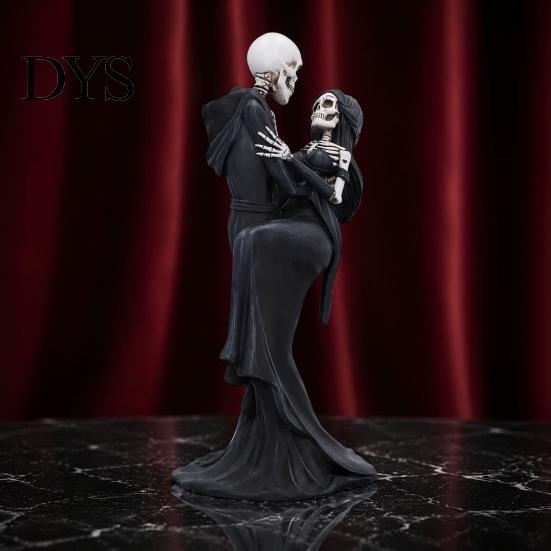 Day of The Dead Ornament Gothic Hugging Lover Skeleton Resin Statue, Mysterious Lovers Robe Statue Couple Figurine for Halloween Tabletop Window