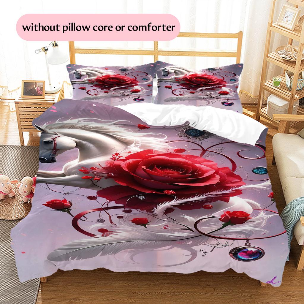 1PC Horse Bedding Quilt Set Quilt Cover Pillowcase Home Decoration Birthday Gift (1 * Duvet Cover + 15 * Pillowcase, Without Core)