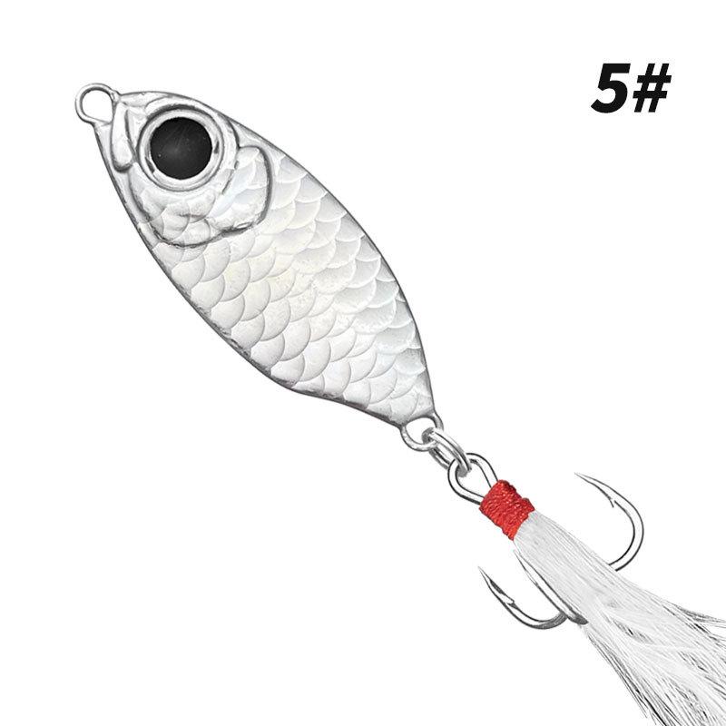Blue Fish Scale Long Cast Iron Plate Bait with Feathered Hook for Sea Fishing, 5g-20g