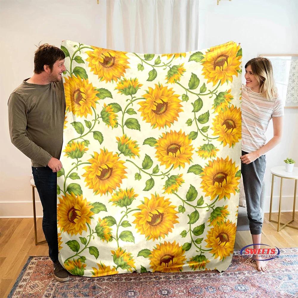 3D-Druck Blumenmotiv Sonnenblumen Weiche Flanelldecke für Bett Schlafzimmer Sofa Picknick, Überwurfdecke zum Zudecken Outdoor-Freizeit Nickerchen