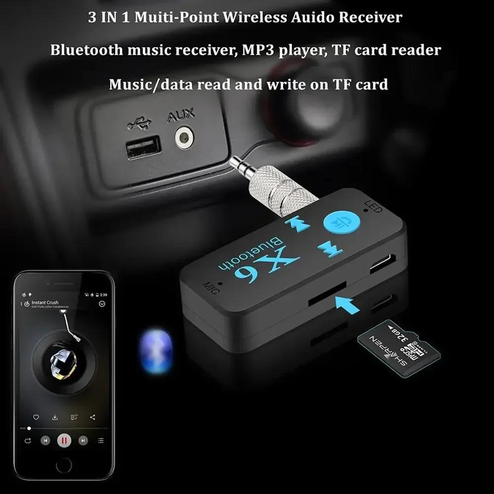2025 X6 Universal Bluetooth Receiver V4.1 Support TF Card Handfree Call Music Player Phone Car AUX In/Output MP3 Music Player
