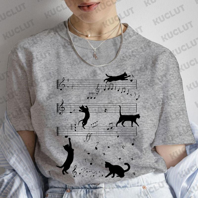 T-Shirt für Damen Schwarze Katzen Print Mode T-Shirt Lässig Rundhals Kurzarm Streetwear Damen T-Shirt Vintage Tee Oberteile