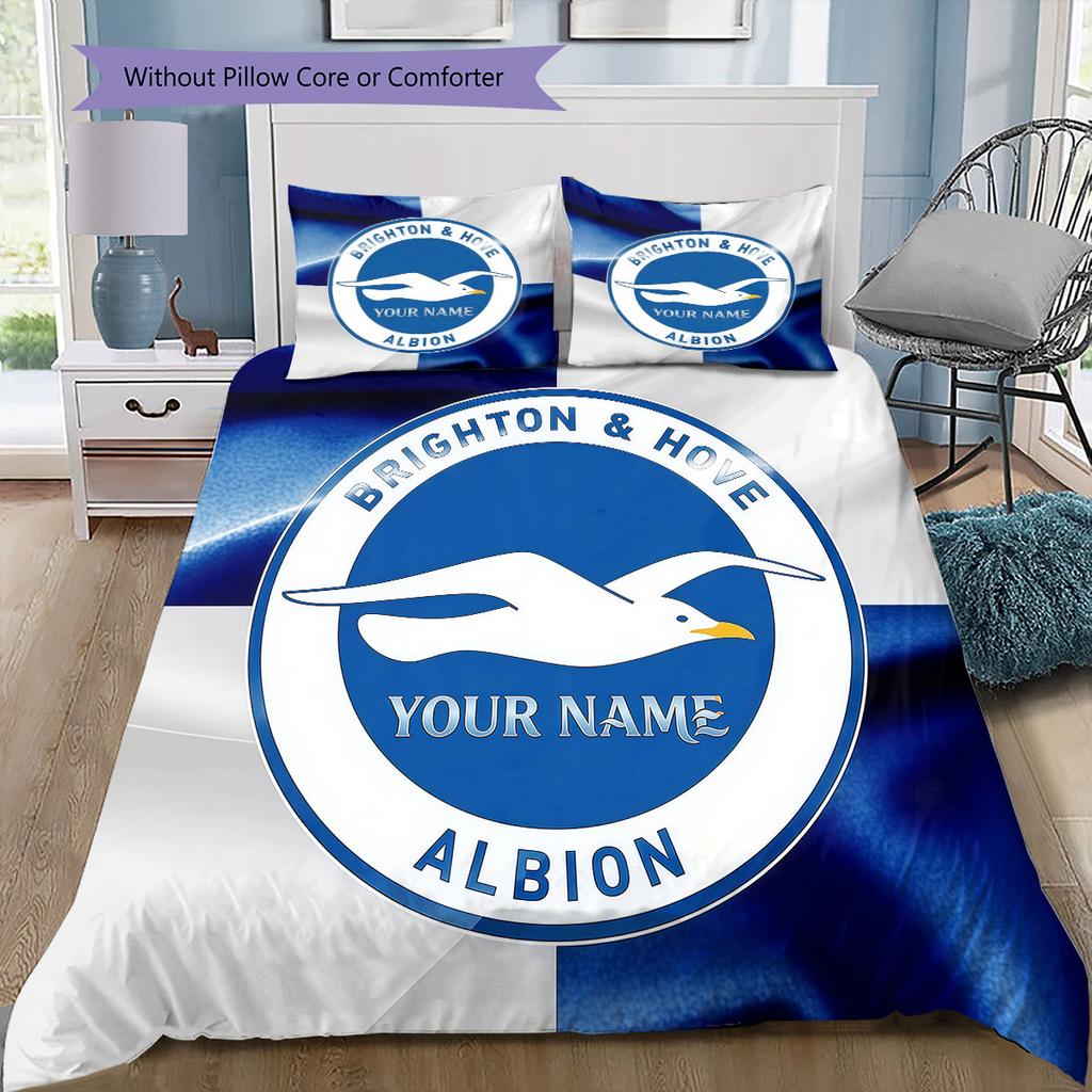 Brighton Hove Albion Custom Name Pattern Bedding Quilt Set Quilt Cover Pillowcase Home Birthday Gift(1 * Duvet Cover + 2 * Pillowcase, Without Core)