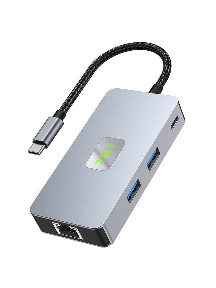 7 In 1 TYPE-CtoRJ45 2.5G 10G USB3.2 HDMI PD100W SD TF Interface Hub Adapter Dock