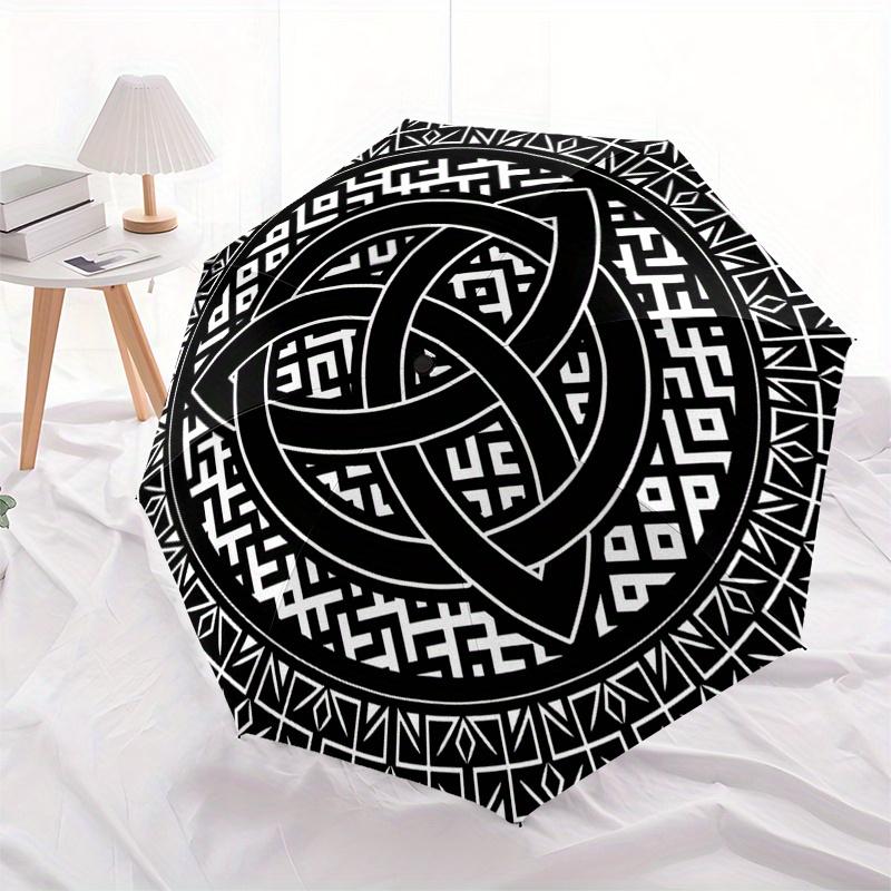 Keltischer Knotenkreis - Triquetra Symbol Regenschirm, Tragbarer 3-Fach-Regenschirm für Männer & Frauen, Weihnachtsgeschenk ES