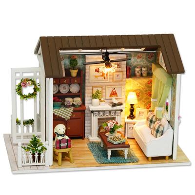 Zestaw miniaturowego domku dla lalek DIY Realistyczny Mini 3D Drewniany dom z oświetleniem LED do mebli