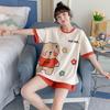 Summer Sweet Cute Nightwear Women Thin Short Sleeve Cartoon Bear Pajamas O-Neck Pullover Student Sleepwear Loungewear Set Korean