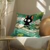 Cartoon Pond River Cat Beautiful Pillow Case Pattern Printed Pillowcase For Living Room Sofa Cushion Cover & Bedroom Decor