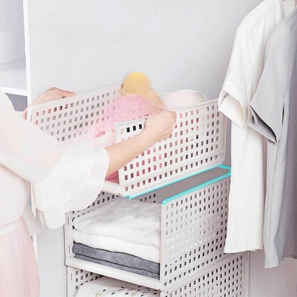 Plastic File Layered Partition Shelf Stackable Toy Snacks Container Clothes Storage Rack Office