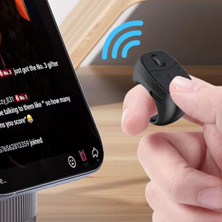 BT 5.3 Remote Control Mouse Finger Ring Mouse Scrolling Ring Page Turner for Smartphones Wireless Camera Shutter Selfie Button