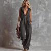 Ärmelloser Kapuzen-Jumpsuit für Damen mit V-Ausschnitt und Reißverschluss vorne, lockerer Passform und großen Taschen für den Alltag