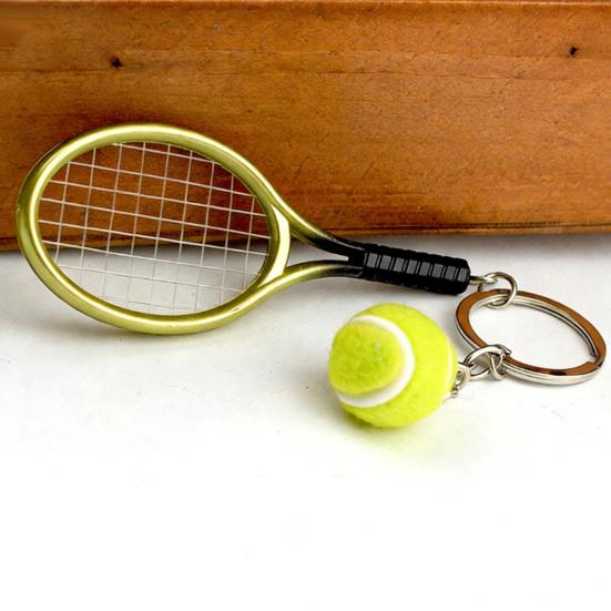 Keychain Tennis Racket Plush Ball Key Chain with Mini Pendant Metal Ring Compact Portable Sports Decoration