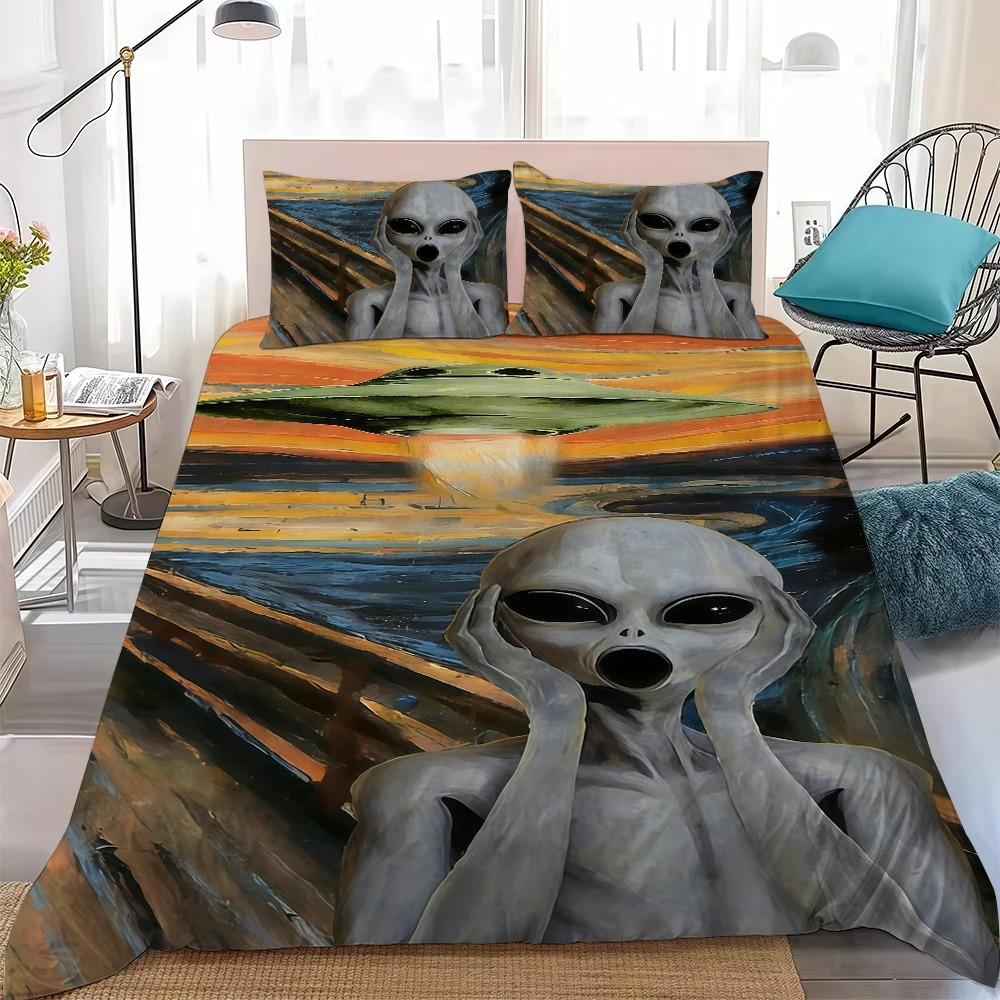 Shout UFO Alien Duvet Cover Set Soft Wash Bed 2/3 Piece Summer Comfortable Student Dormitory Home Baby Bedding Best seller