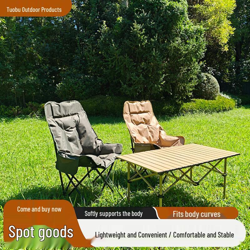 Portable Outdoor Moon Chair: High Back, Padded Cotton, Foldable Recliner for Beach, Camping & Picnics Khaki High-Back Padded Moon Chair