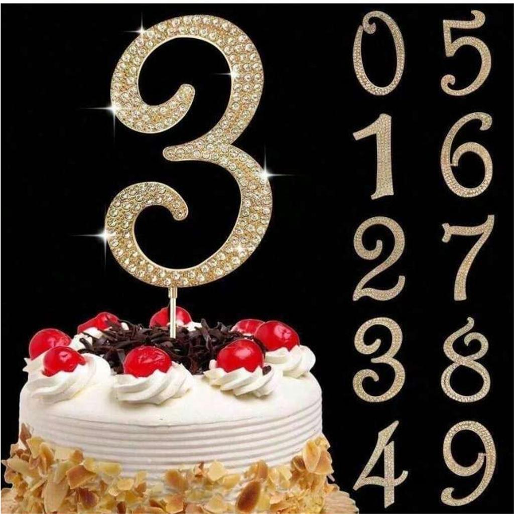 Large Gold Rhinestone Number Cake Topper (1pc)-0/1/3-9 Bling Design for Birthday Parties,Weddings & Anniversaries Digital candle