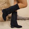 Moda Zima Szpiczasty Nosek Łączone Damskie Kozaki do Kolana Design Grube Obcasy Długie Botki Denim Damskie Buty Zapatos Mujer