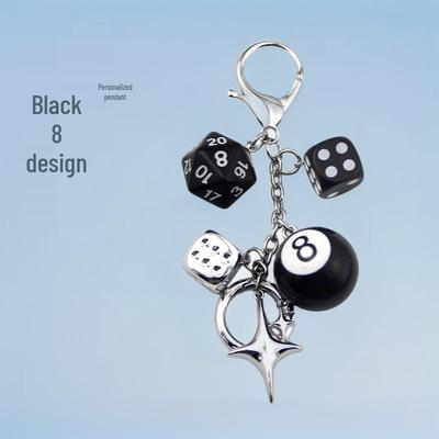 Black 8 Dice Keychain & Phone Charm with Personalized Design