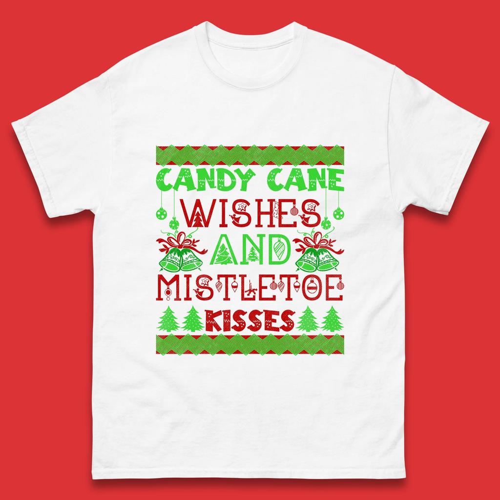 Candy Cane Wishes And Mistletoe Kisses Christmas Mens T Shirt Womens Tops Tees