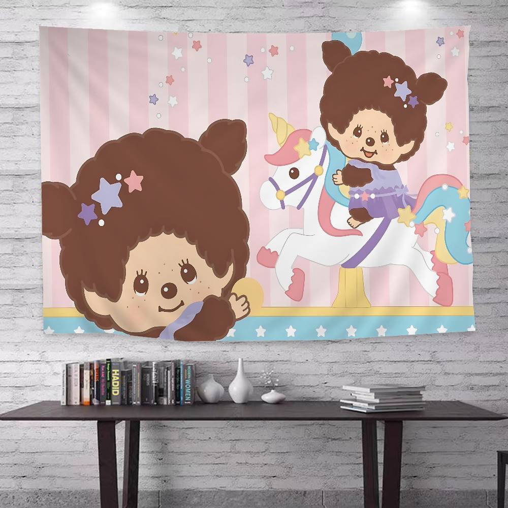 Japanese Cute Doll MMonchhichiS Cartoon Tapestry Art Science Fiction Room Home Decor Wall Hanging Sheets