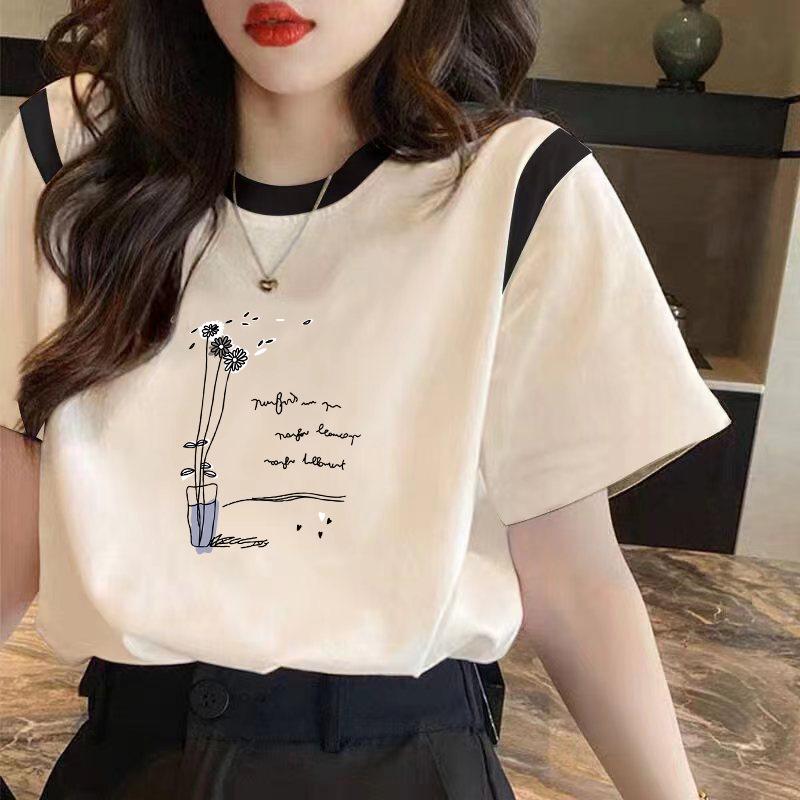 Women's Loose-Fit Cotton Contrast T-Shirt - 2024 Summer Collection