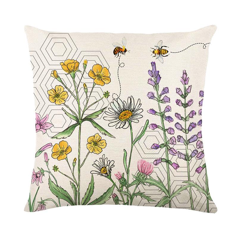 Bee Day Hug Printed Pillow Plant Flower Cushion Cover Living Room Sofa Home Decoration Cushion