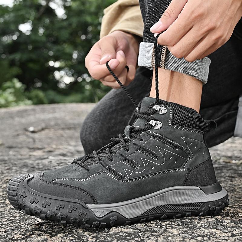 New High Top Mens Sneakers Outdoor Fashion Male Basic Boots Comfy Motocross Boots Genuine Leather Travel Camping Male Footwear