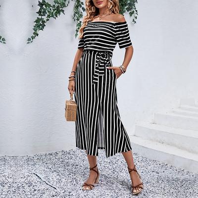 Summer Dress Women's Fashion One Shoulder Striped Sexy Elegant Dresses