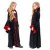 Stand Collar Halloween Witch Long Dress Bell Sleeve Children Medieval Printed Dress  Adults