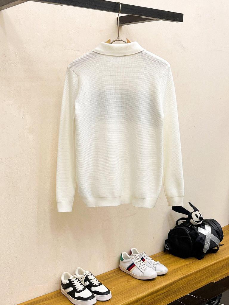 European Men's Luxury Knit Polo with Stripe Patchwork and Triangle Logo