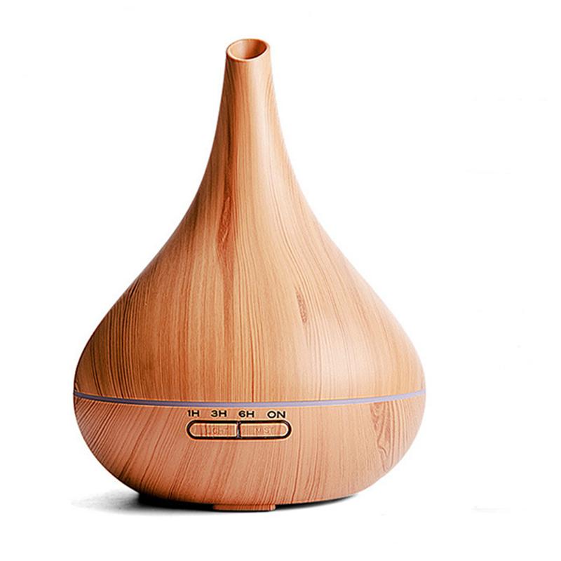 Wood Grain Color Air Humidifier, Aroma Diffuser Essential Oil Machine with Colorful Night Light, Remote Control, Timing Function