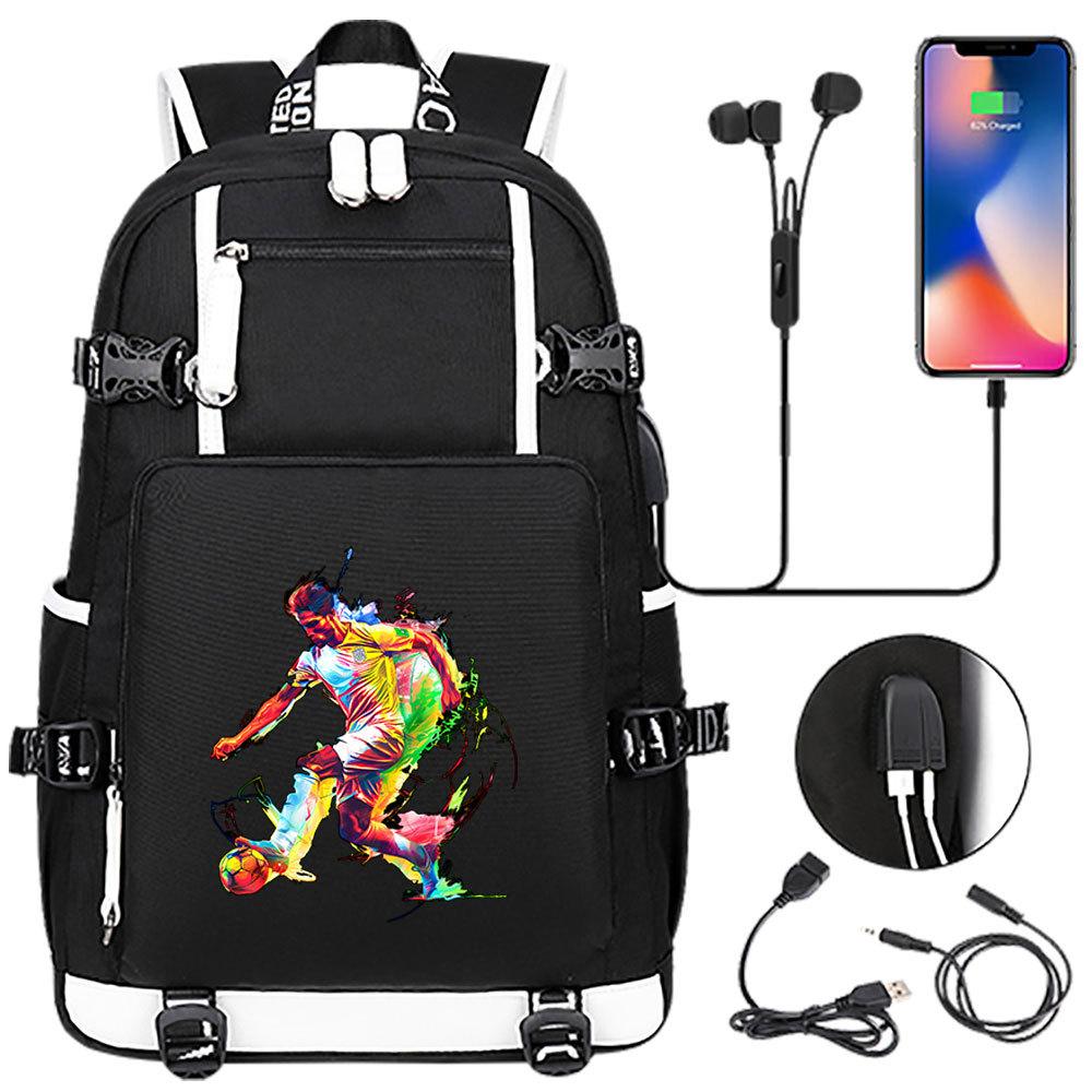 USB Headphone Backpack for Teens Students Boys Girls Leisure Travel Dual Shoulder Bags Soccer Hot Selling Waterproof Large Capacity