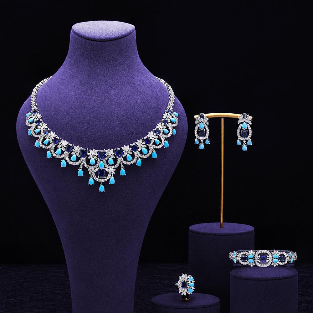 Свадебные аксессуары Ожерелье Циркон Ювелирные изделия от кутюр Женское ожерелье Серьги Премиальный набор из 4 предметов