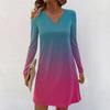 Women's Long-sleeved Casual Midi Dresses V-Neck Print  Casual Dress