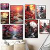 Japanese Landscapes Sakura Cherry Blossom Waterfall Poster Print Canvas Painting for Living Room Home Decor Cuadros