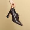 Pantofi Femei cu Șireturi Piele Naturală Pantofi cu Toc Înalt Piele Femei Decolteu Jos Metal Vârf Ascuțit Nuntă Petrecere Cizme de Gleznă Pantofi Casual
