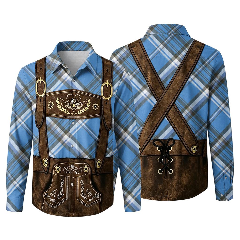 Men’s 3D Printed Plaid Long Sleeve Button Down Shirt with Classic Collar Relaxed Fit for Festival Party Outdoor Casual Wear