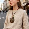 Hollow Leaves Wooden Pendant Necklace Leather Chain Clothing Pendant Necklace  Ethnic Accessories