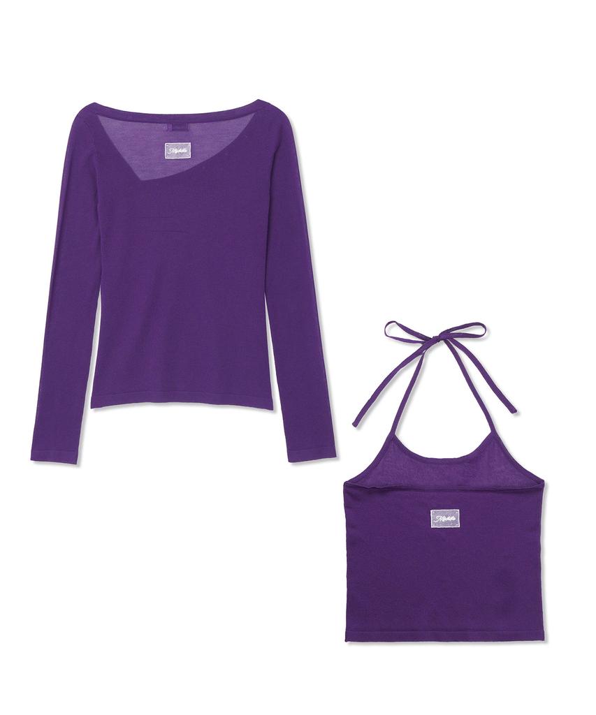 Michikoleondeonkosino Off-Shoulder Sleeveless Knit Set Purple