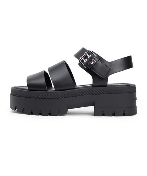 Tommy Jeans Wendy Leather Wedge Sandals - Black (T52G1Asn450Jt1Bds)