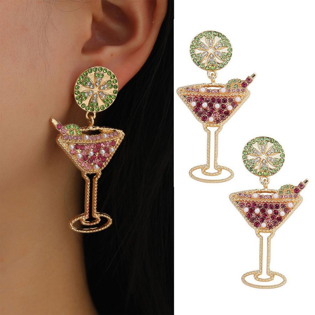 European American Popular Fruit Earrings Fashion Wine Glass Lemon Slice Earrings