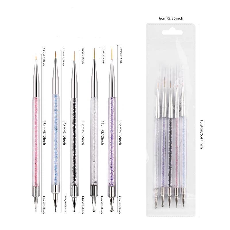 5Pcs Multifunctional Nail Art Tool Set Stripe Liner Brush Dotting Tool Rhinestone Picker for Nail Design DIY