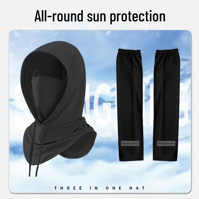 Ice Silk Sun Protection Men's Neck and Face Mask with Full Head Cover, UV Protection for Cycling