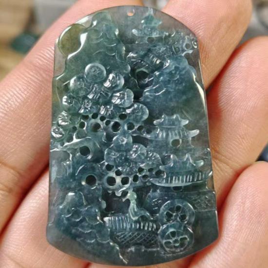 Landscape Formal Jadeite Pendant Carving for Men and Women - Natural A Grade