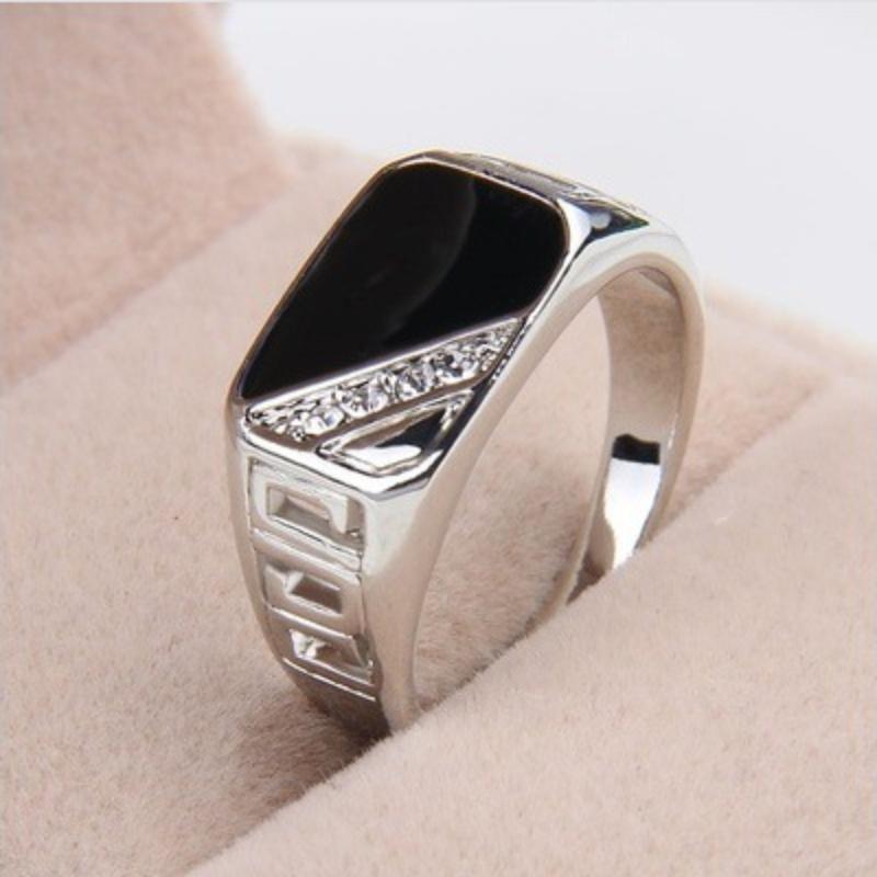 New Silver Plated Stainless Steel Classic Square Rings For Men Square Cubic Zircon Ring Jewelry Accessories