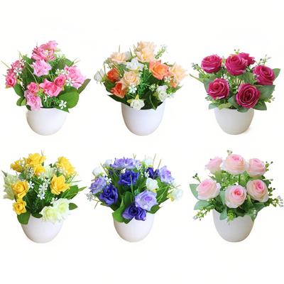 Rose Faux Flower Bonsai Fake Plants Potted Plant Artificial Potted Plant  Wedding Arrangement