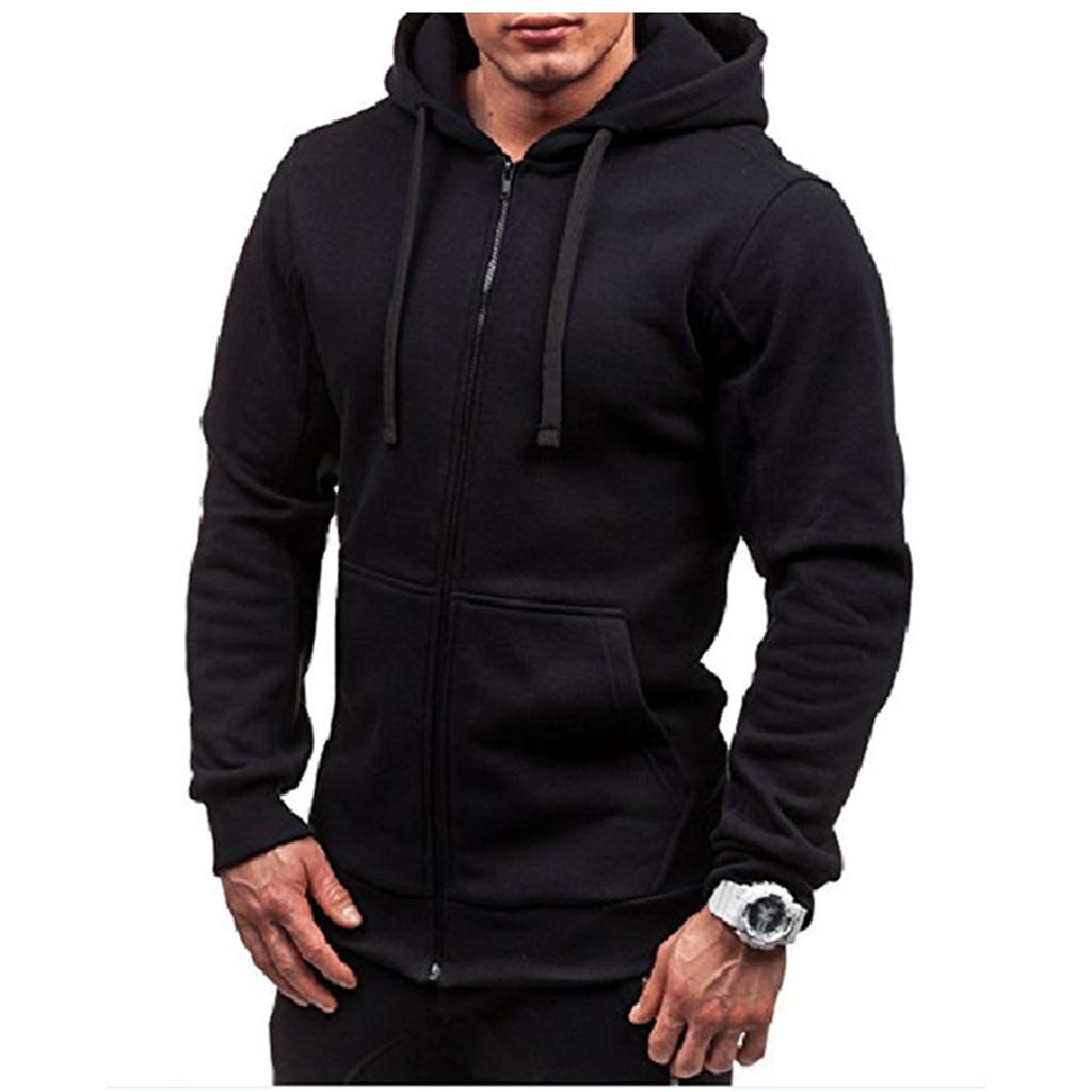 Sudadera con capucha de manga larga con cremallera de color para hombre