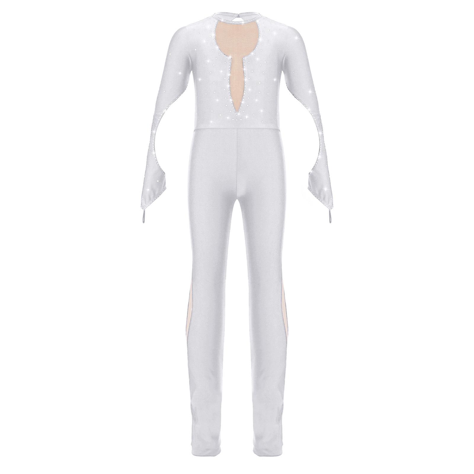 

Дитячий танцювальний костюм, блискучий, прикрашений блискітками, комбінезон для сценічних виступів білий